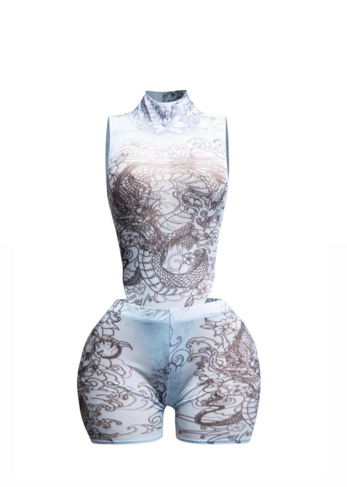 Beijing Fling|mesh body & short set