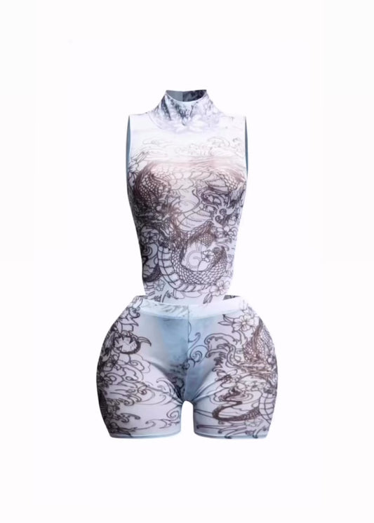 Beijing Fling|mesh body & short set